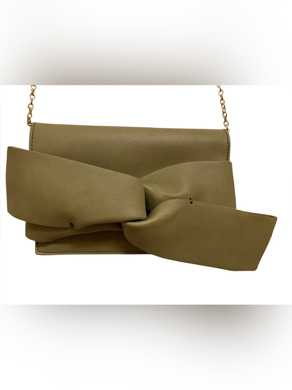 Olive Sage Green Knot-Front Vegan Leather Crossbody Bag